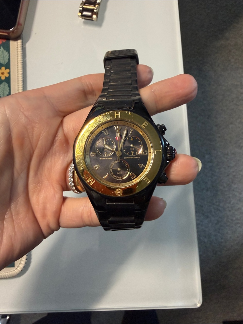 Michele Black and Gold Women's Chronograph Watch
